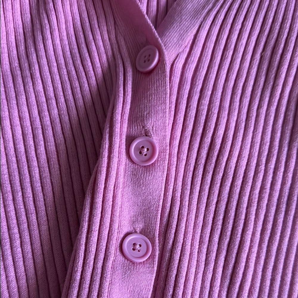 NWOT Pink Ribbed Button-Up Cardigan - Picture 3 of 4